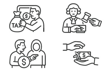 Outline icons for financial transactions and legal payment concepts