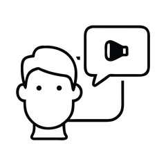 Obraz premium Simple black and white line icon representing a person communicating or broadcasting a message through audio