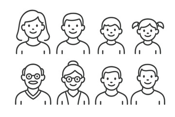 Diverse family and multi-generational people avatars icons set