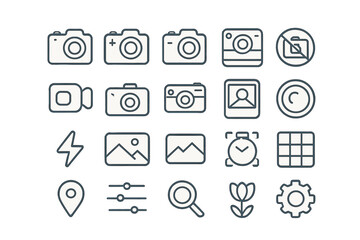 Outline icons set for photography and camera functions