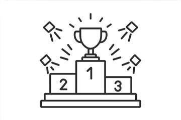 Trophy cup standing on a winner's podium illuminated by spotlights for first place achievement