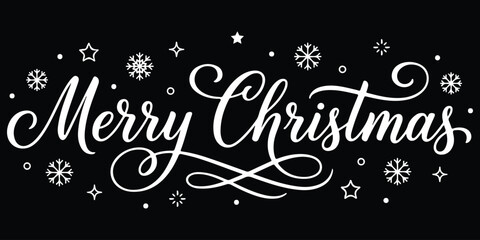 Merry Christmas hand drawn calligraphy lettering vector with cute decorated star pine tree icon  holiday typography for greeting cards, t-shirts, and posters. Merry Christmas hand lettering calligraph © Hike Studio 786