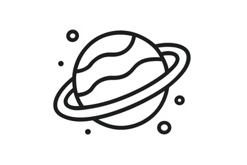 Ringed planet in outer space surrounded by small stars and celestial objects