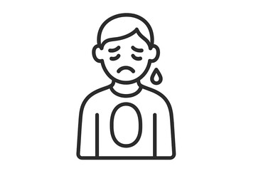 Emotional distress concept showing a sad person crying with a symbol indicating chest pain