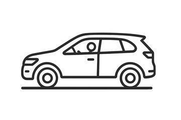 Outline drawing of a modern crossover vehicle with a driver silhouette