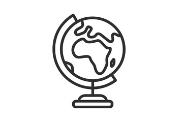 Simple outline drawing of a terrestrial globe showing continents on a stand