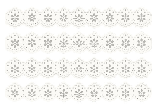 Elegant decorative textile trim borders featuring floral eyelet lace embroidery
