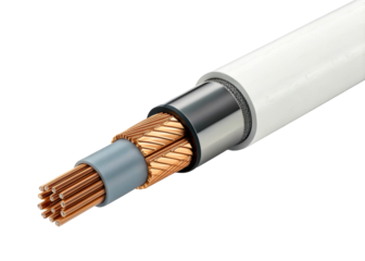 Cross section of a heavy duty power cable revealing multiple copper conductors, insulation, and protective layers, ideal for industry and infrastructure applications