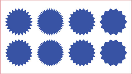 Starburst. Stickers. Sale Price Tags, Retro Sunburst Badges, Discount Labels, Quality Mark Stamp Seals. Set of Blue Colour Starburst Stickers on Transparent Background. PNG.