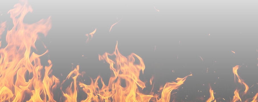 Sparks and fire particles rise dynamically against a transparent dark background. Smoke curls elegantly around flames. Great for posters and vector graphics. PNG