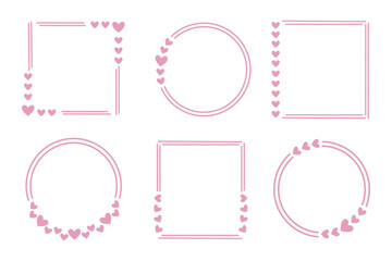 Set of vector different geometric frame with hearts isolated on white background