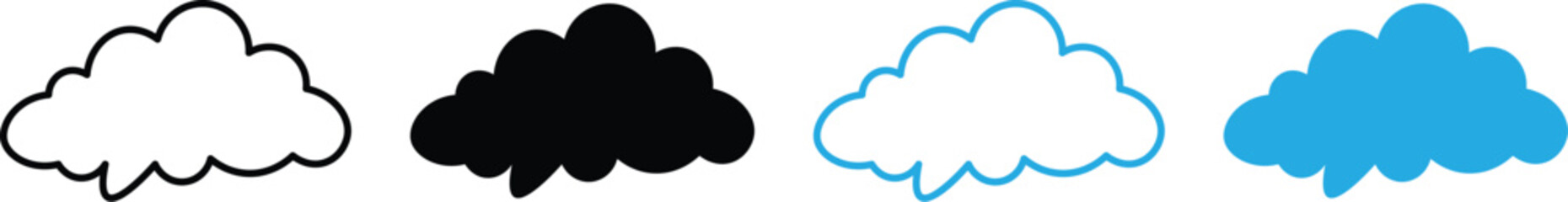 Cloud icons set : cloud icons in outline and solid blue styles. Cloud shapes collection. Line, glyph and filled outline colorful version, abstract cloud outline and filled vector sign
