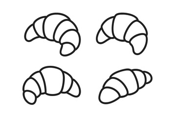 Set of minimal black outline icons depicting delicious French pastry croissants