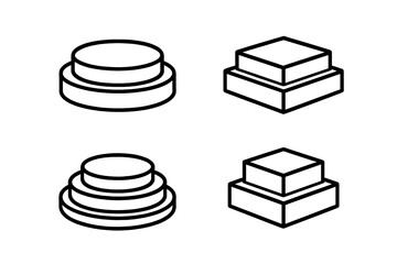 Set of tiered podium icons showing circular and square stages in outline style