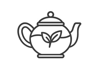 Minimalist black and white line art of a traditional teapot for herbal tea