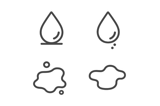Minimalist outline symbols for liquid drops, water spills, and wet spots