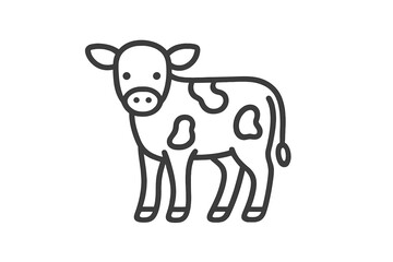 Obraz premium Minimalist black outline icon of a young spotted calf standing on a white background