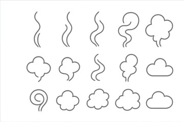 Minimalist line art depicting rising steam, hot vapor, and smoke shapes for UI design elements