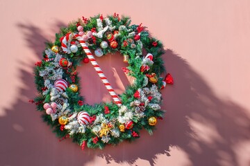 Traditional Christmas wreath on the wall - Christmas decoration