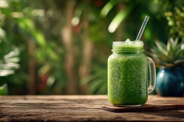 Refreshing Green Smoothie in Mason Jar