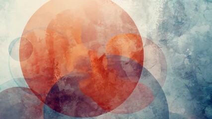 Overlapping Translucent Circles in Warm Orange Red and Cool Blue Gray Watercolor Texture Abstract Background