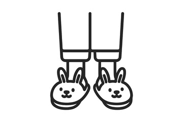 Minimalist line art of legs wearing cute bunny face slippers