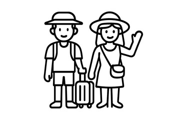 Cheerful couple with luggage prepared for summer vacation journey