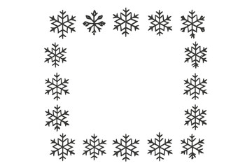 Assortment of stylized black and white snowflake icons forming a border
