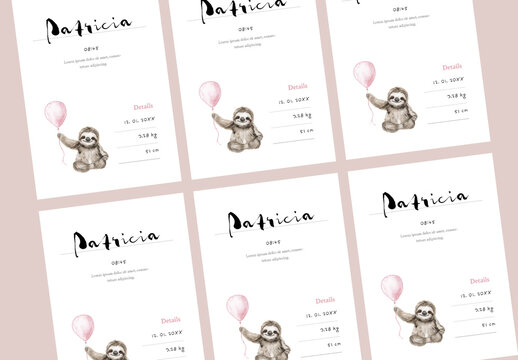 Minimal Born Card With Baby Sloth