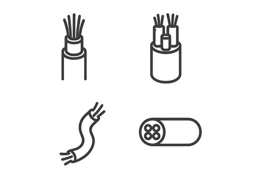 Fiber optic cable cross section and detail icons set