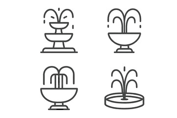Four simple line icons depicting various outdoor water fountains
