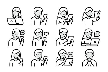 Diverse people icons interacting with mobile devices and modern computers