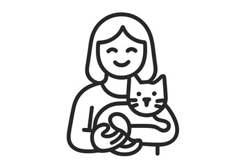 Smiling woman gently holding small cat in her arms
