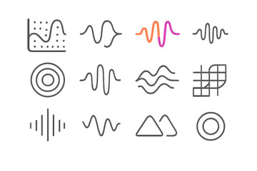 Abstract line icons depicting sound waves and digital data visualization