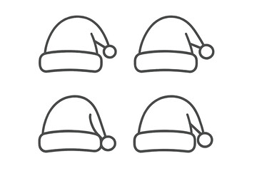 Set of four simple outline icons representing Santa Claus hats in different orientations