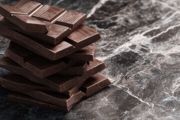 Dark Chocolate Pieces on Marble Slab