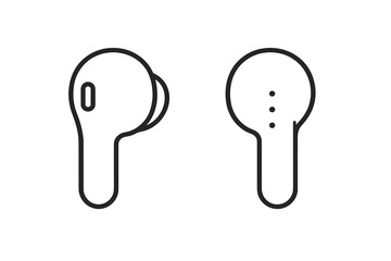 Pair of wireless earbuds outline icons isolated on white background