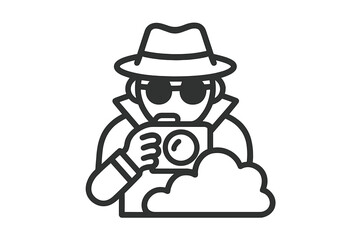 Secret agent taking photograph while concealed behind cloud shape outline
