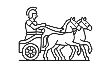 Ancient Roman chariot pulled by two horses with driver line art icon