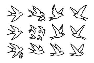 Stylized swallow bird icons showing various dynamic flying poses