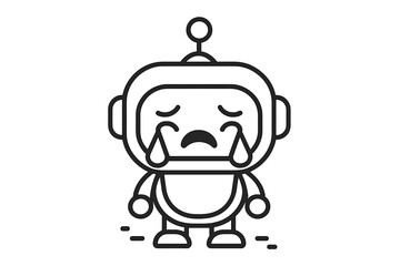Sad robot emoticon icon showing tears and a distressed expression