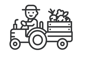 Smiling farmer driving tractor with harvested root vegetables in trailer