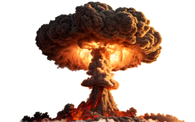Massive mushroom cloud explosion with fiery orange glow, symbolizing destruction and power, perfect for representing significant events or catastrophic impact.