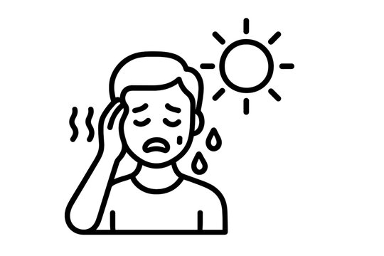 Person suffering from heatstroke with intense sun exposure and headache