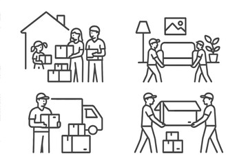 Set of icons representing household moving and professional relocation services