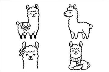 Obraz premium Four cute doodle llamas and alpacas in various poses