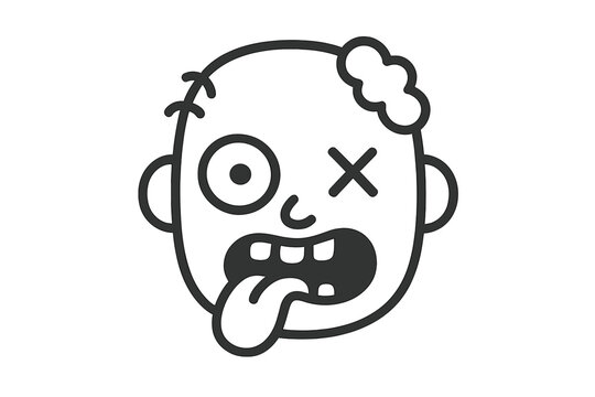 Cartoon zombie head icon with exposed brain and crossed-out eye