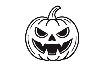 Simple black and white scary jack o lantern face icon outline