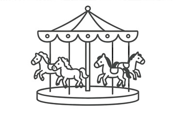 Outline of classic carousel with four rocking horses in motion