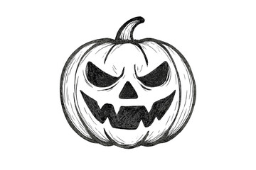 Menacing carved pumpkin face hand drawn monochrome sketch style